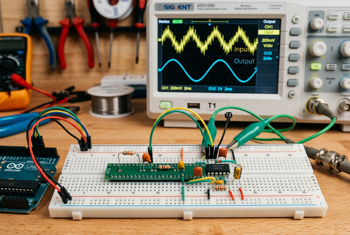 Arduino Analog Signal Conditioning: A Single-Ended Low-Pass Filter and Amplifier Demonstration
