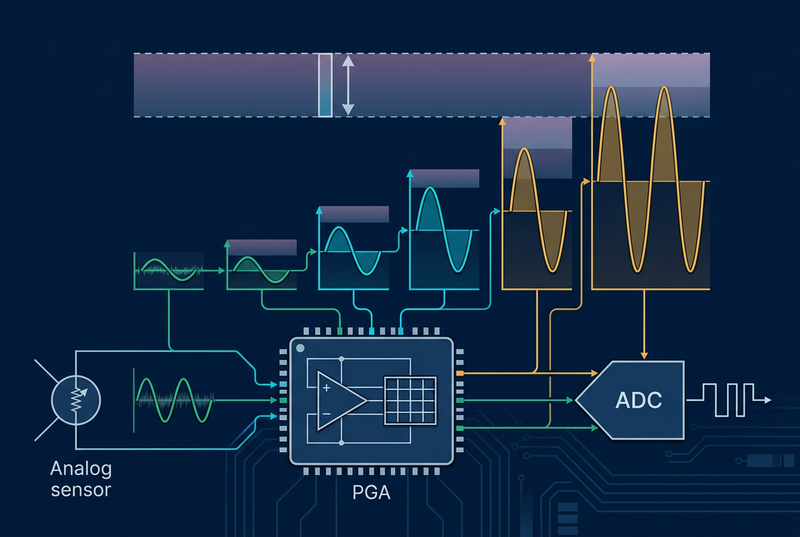 Programmable Gain Amplifiers for Sensor Signals: Gain, Headroom, and ADC Range